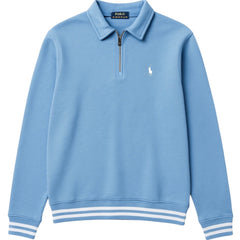 RL PREMIUM SMALL PONY JOHNNY COLLAR COTTON FLEECE QUARTER ZIP-UP (SKY BLUE)