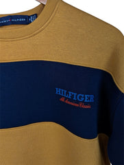 TH PREMIUM HILFIGER COTTON FLEECE PANELED SWEATSHIRT (CAMEL & NAVY)