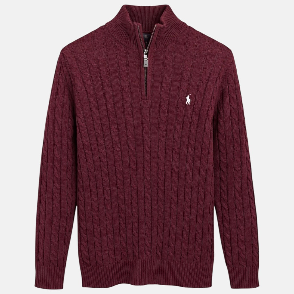 RL IMPORTED SINGLE PONY CABLE KNIT SWEATER (MAROON)