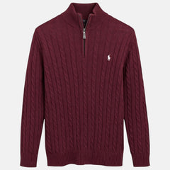 RL IMPORTED SINGLE PONY CABLE KNIT SWEATER (MAROON)