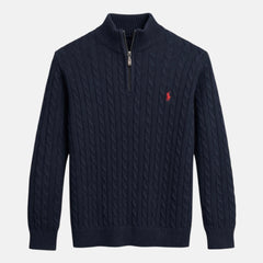 RL IMPORTED SINGLE PONY CABLE KNIT SWEATER (NAVY BLUE)