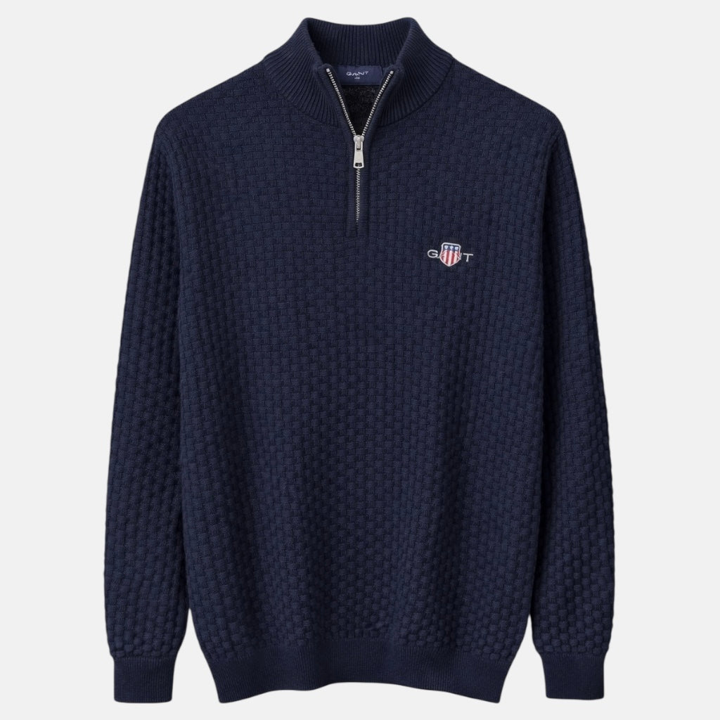 G.A.N.T IMPORTED BASKET WEAVE KNITTED SWEATER (NAVY BLUE)