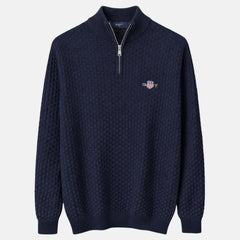 G.A.N.T IMPORTED BASKET WEAVE KNITTED SWEATER (NAVY BLUE)