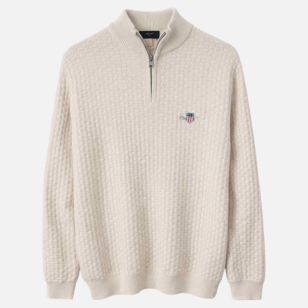 G.A.N.T IMPORTED BASKET WEAVE KNITTED SWEATER (STONE)