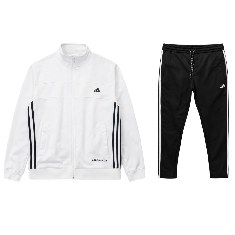 ADDAS PREMIUM FRONT PANEL POLYESTER FLEECE TRACKSUIT (WHITE&BLACK)