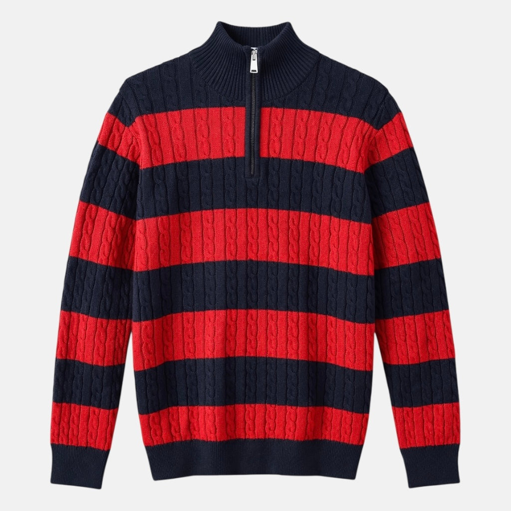 G.A.N.T PREMIUM PANELED CABLE KNIT SWEATER (NAVY&RED)