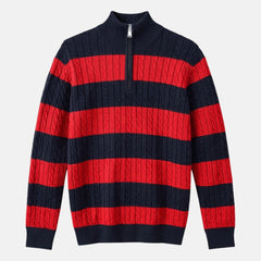 G.A.N.T PREMIUM PANELED CABLE KNIT SWEATER (NAVY&RED)