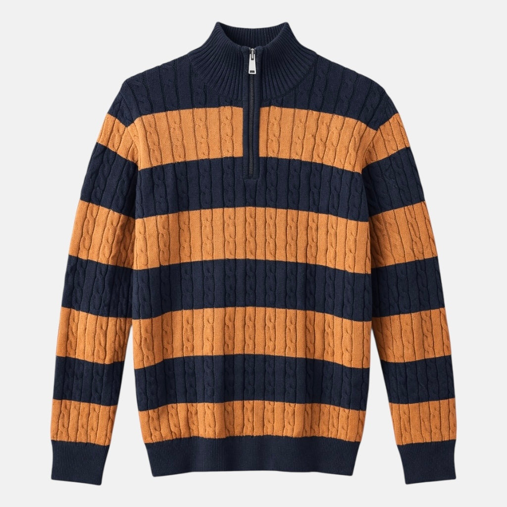 G.A.N.T PREMIUM PANELED CABLE KNIT SWEATER (NAVY&MUSTARD)