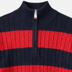 G.A.N.T PREMIUM PANELED CABLE KNIT SWEATER (NAVY&RED)