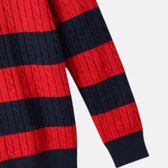 G.A.N.T PREMIUM PANELED CABLE KNIT SWEATER (NAVY&RED)