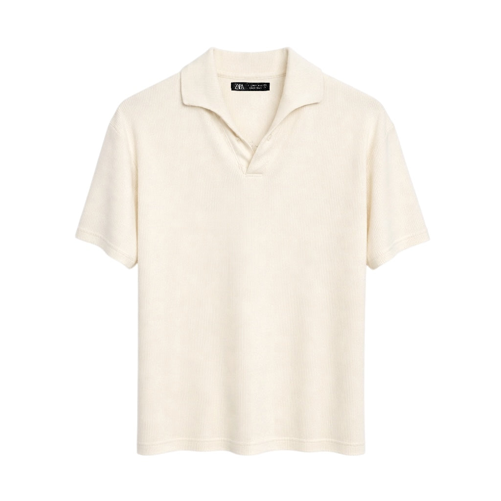 Z.A.R.A BASIC WAFFLE KNIT DROP SHOULDER POLO SHIRT (OFF-WHITE)