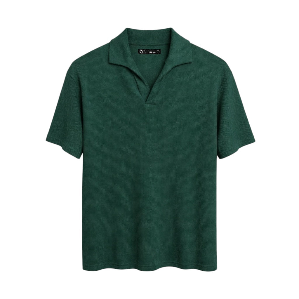 Z.A.R.A BASIC WAFFLE KNIT DROP SHOULDER POLO SHIRT (GREEN)