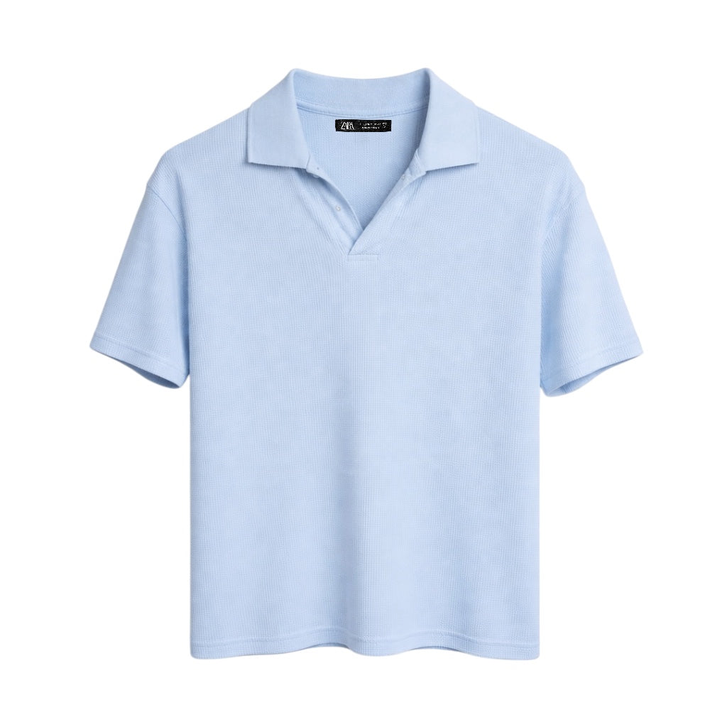 Z.A.R.A BASIC WAFFLE KNIT DROP SHOULDER POLO SHIRT (SKY BLUE)