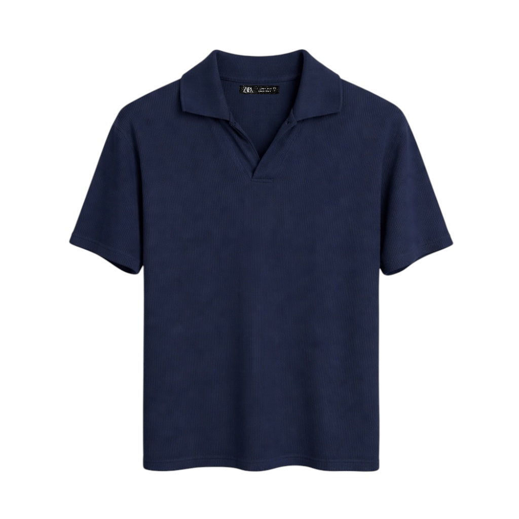 Z.A.R.A BASIC WAFFLE KNIT DROP SHOULDER POLO SHIRT (NAVY BLUE)