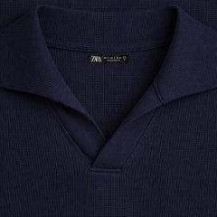 Z.A.R.A BASIC WAFFLE KNIT DROP SHOULDER POLO SHIRT (NAVY BLUE)