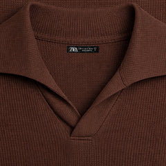 Z.A.R.A BASIC WAFFLE KNIT DROP SHOULDER POLO SHIRT (CHOCLATE BROWN)