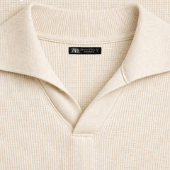 Z.A.R.A BASIC WAFFLE KNIT DROP SHOULDER POLO SHIRT (OFF-WHITE)
