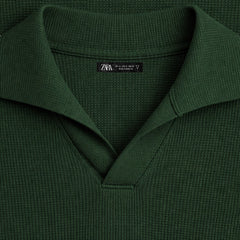 Z.A.R.A BASIC WAFFLE KNIT DROP SHOULDER POLO SHIRT (GREEN)