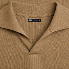 Z.A.R.A BASIC WAFFLE KNIT DROP SHOULDER POLO SHIRT (KHAKI)