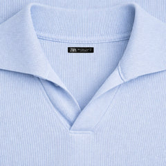 Z.A.R.A BASIC WAFFLE KNIT DROP SHOULDER POLO SHIRT (SKY BLUE)