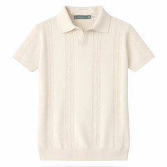 COTTON EAGLE MEN'S JOHNNY COLLAR CABLE KNIT POLO SHIRT (OFF-WHITE)