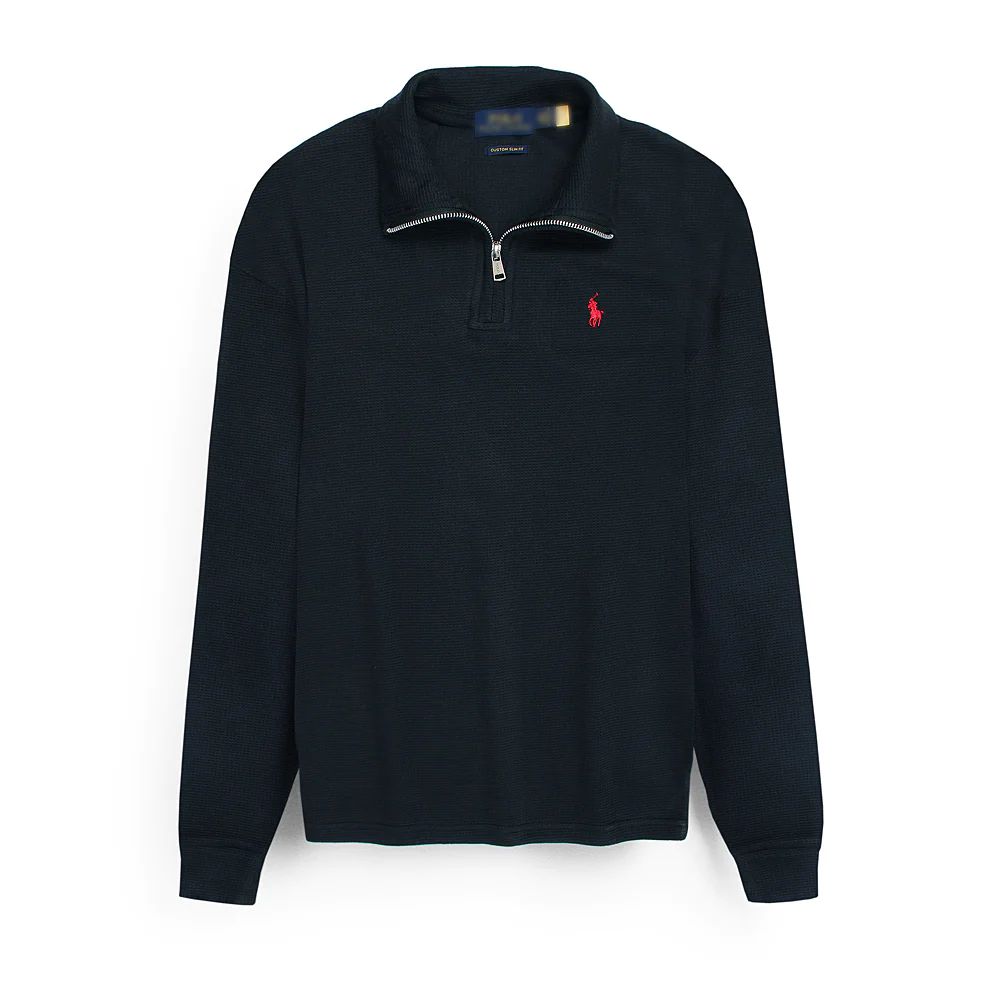 RL small Pony Thermal Mockneck Zip-Up (Black)