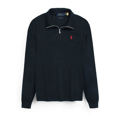 RL small Pony Thermal Mockneck Zip-Up (Black)