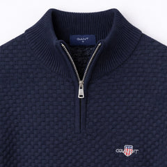 G.A.N.T IMPORTED BASKET WEAVE KNITTED SWEATER (NAVY BLUE)