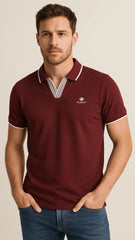 G.A.I.N.T PREMIUM V-NECK COLLAR POLO SHIRT (MAROON)