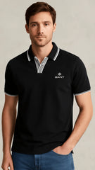 G.A.I.N.T PREMIUM V-NECK COLLAR POLO SHIRT (BLACK)