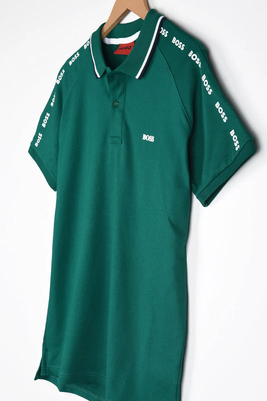 HGO BOS Imported Shoulder Contrast Trim Polo shirt (Green)