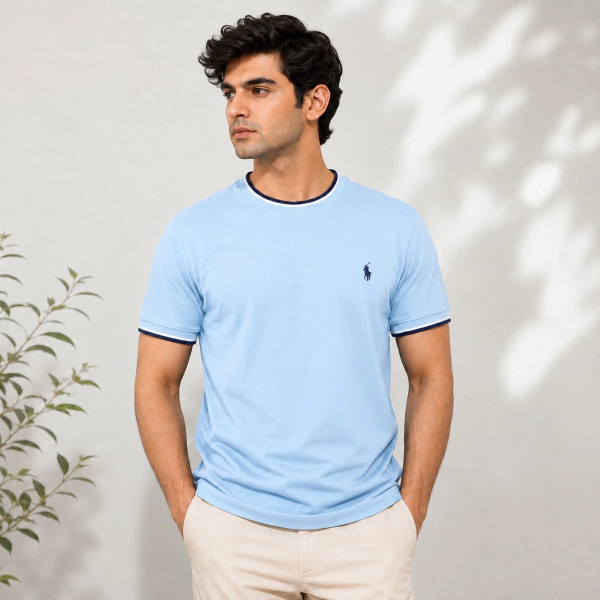 RL SMALL PONY CREW TIPPED T-SHIRT (SKY)
