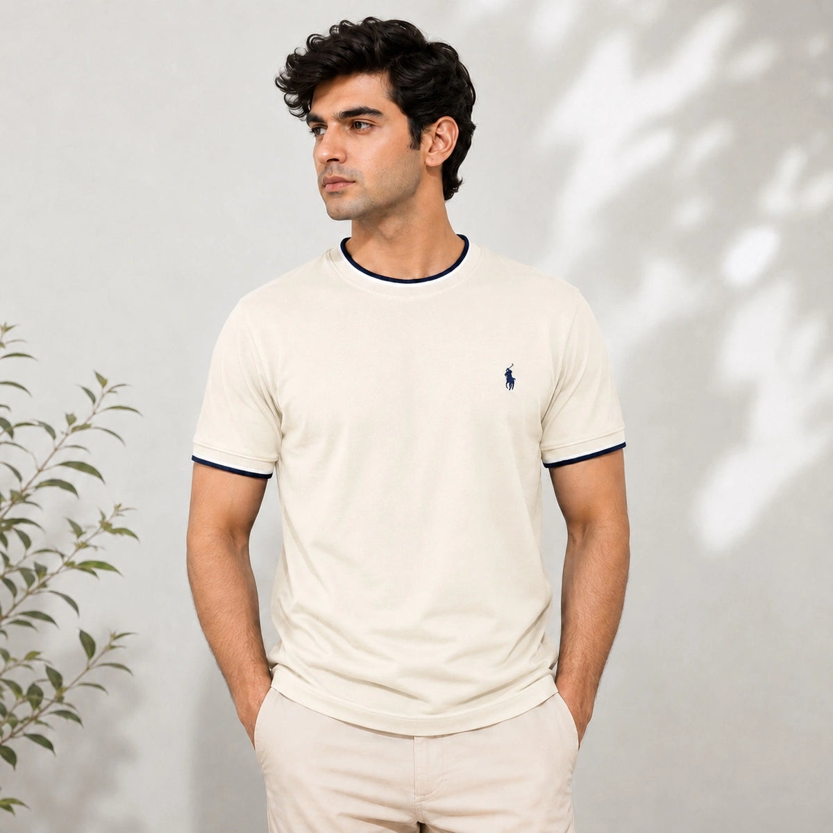 RL SMALL PONY CREW TIPPED T-SHIRT (OFF-WHITE)