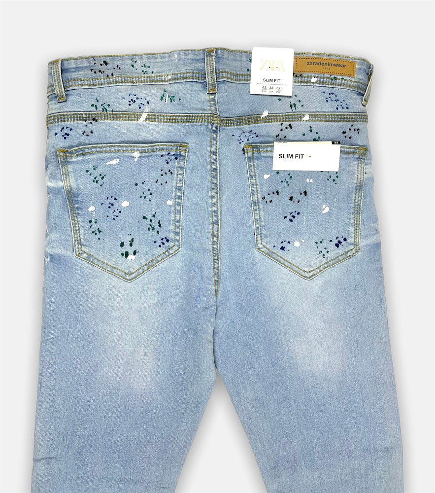 Z.A.R.A  Skinny Fit Denim Jeans Paint Splash