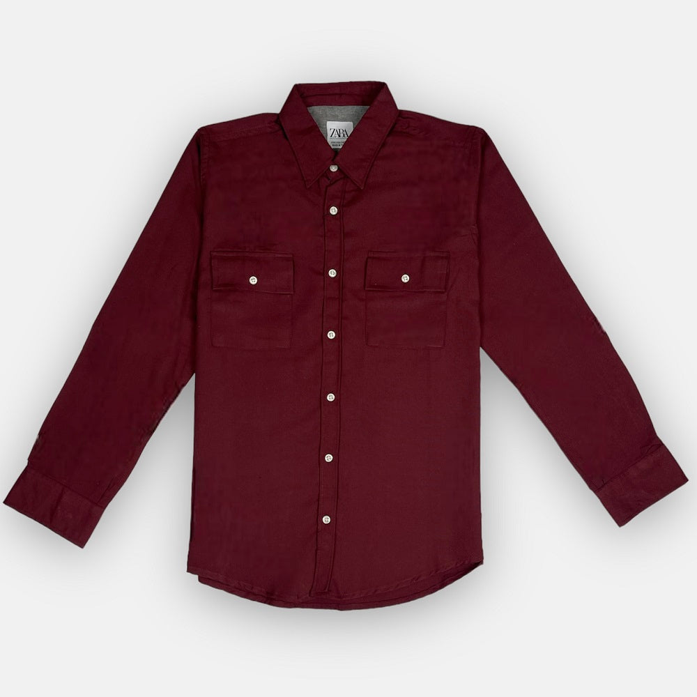 Premium Double Pocket Casual Shirt Maroon – Leftovers Den