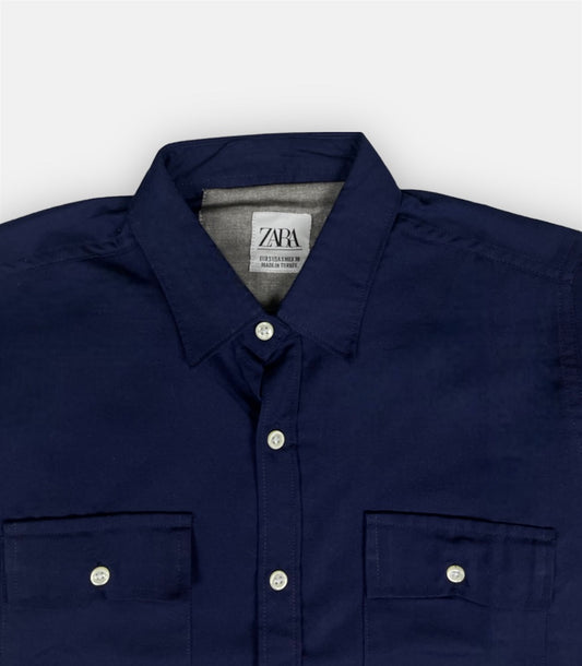 Z.A.R.A Premium Double Pocket Casual Shirt ( Navy Blue )