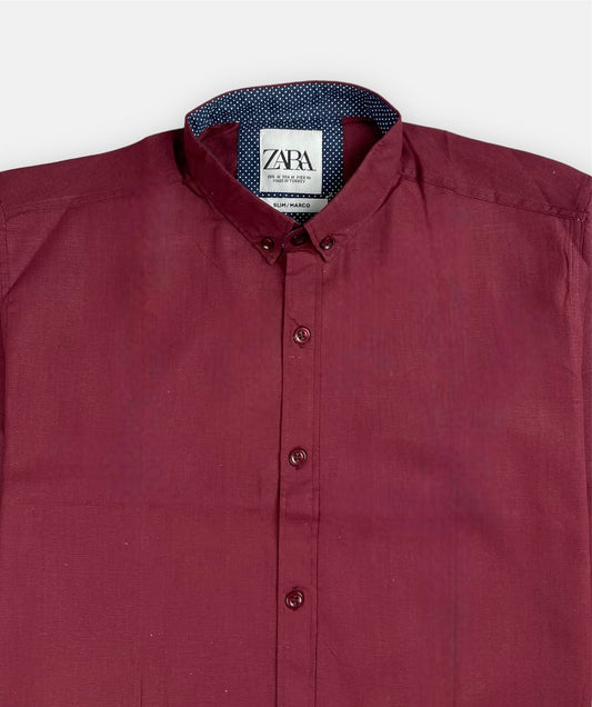 Z.A.R.A Premium Plain Casual Shirt (Mehroon)