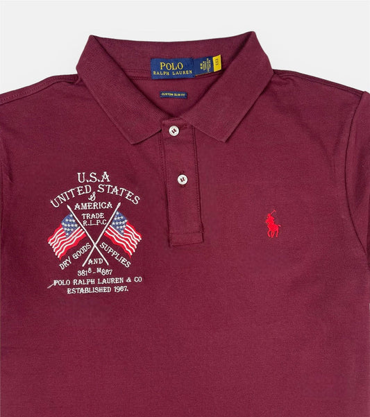 RL Imported U.S Flag Polo Shirt (Mehroon)
