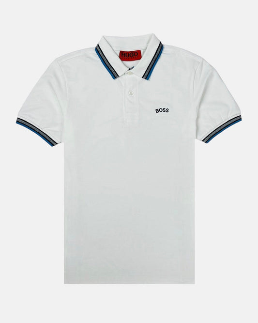 HGO BOS Imported Tipped-Collar Polo Shirt H1 (White)