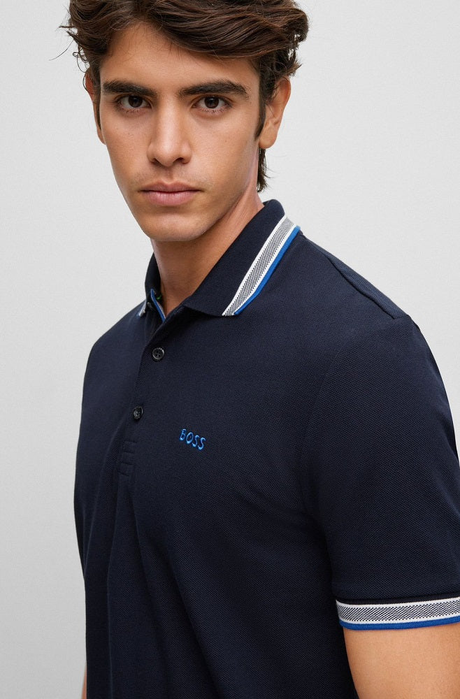 HGO BOS Imported Tipped-Collar Polo Shirt H1 (Navy Blue)